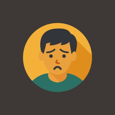 Üzgün yüz ifadesi ikonu depresyon, anksiyete, stres, yalnızlık, zihinsel sağlık bozukluğu, duygusal sorun, üzüntü farkındalığı ve psikoloji kavramını temsil eder.