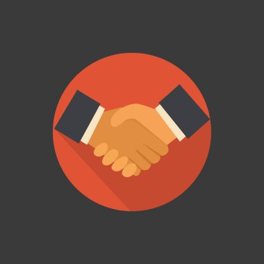 Tokalaşma iş anlaşması ikonu. Ortaklık, anlaşma ve kurumsal işbirliği için düz yuvarlak düğme vektörü.