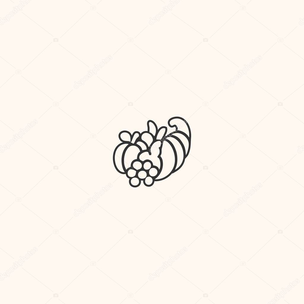 Outline Cornucopia Icon  Minimal Thanksgiving Horn of Plenty Vector Illustration for Harvest and Fall Season Design