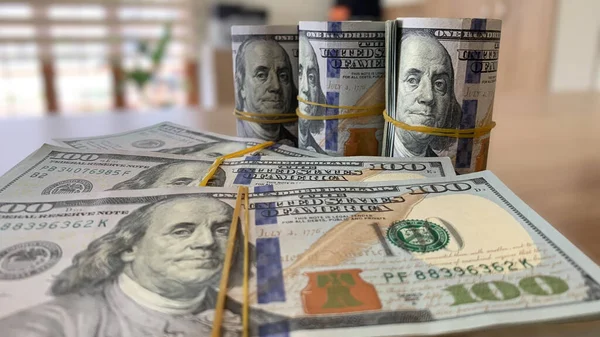 Dinheiro Dólares Bandeira Americana Homem Falido Contando Dinheiro Dinheiro Conceito — Fotografia de Stock