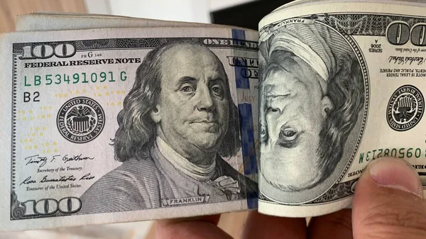 Dollargeld Und Amerikanische Flagge Bankrott Mann Zählt Geld Bargeld Business — Stockfoto