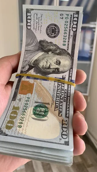Dinero Dólares Bandera Americana Hombre Bancarrota Contando Dinero Efectivo Negocio —  Fotos de Stock