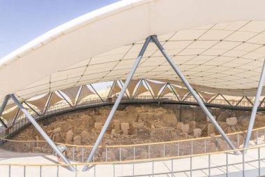 Sanliurfa 'da Göbeklitepe. Dünyanın en eski tapınağı. Göbekli Tepe bir UNESCO Dünya Mirası sahası.