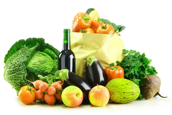 Wine Fresh Vegetables Shopping Example — Stock Photo, Image