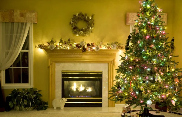 Karácsonyi Otthon Nappali Stock Kép