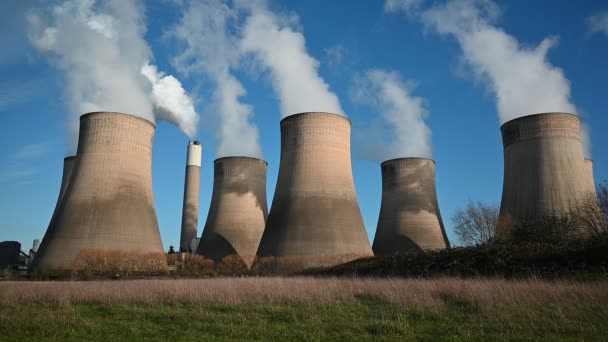 Steam Slowly Rising Cooling Towers — Stok video