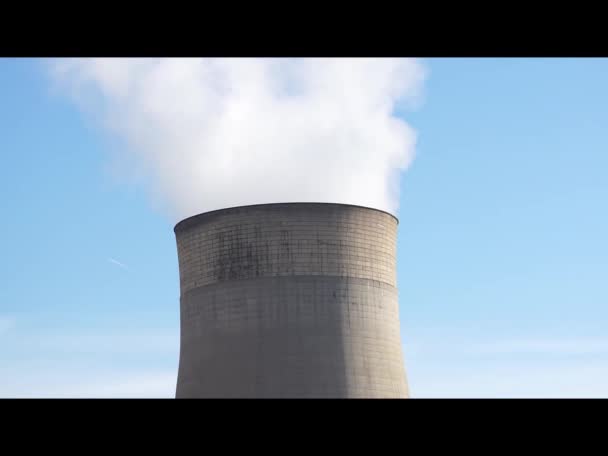 Steam Rising Power Station Cooling Tower — Stockvideo