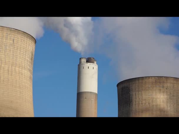 Clean Smoke Rising Power Station Chimney Stack — Video Stock