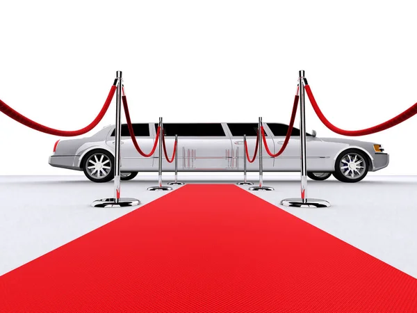 White Stretch Limo End Red Carpet Stock Photo