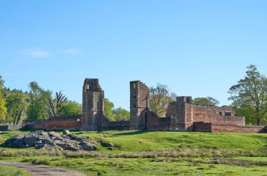 Bradgate Park, Leicestershire, İngiltere 'deki Bradgate House' un kalıntıları.                      