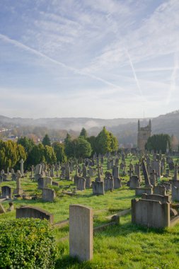 Cemetery and town scene in Matlock, Derbyshire, UK clipart