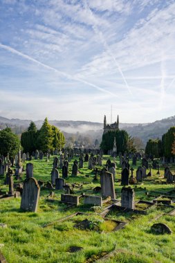 Cemetery and town scene in Matlock, Derbyshire, UK clipart