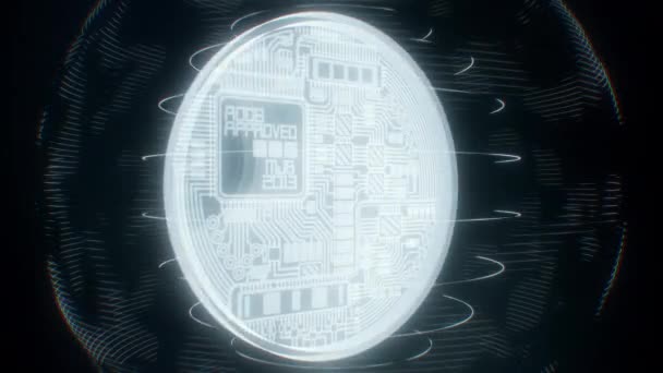 光るビットコイン暗号通貨はネオンアウトラインでシンボルを回転させます Btcデジタルマネーコンセプト 未来金融 サイバースペース3Dアニメーションにおけるグローバルブロックチェーン技術 Fps ウルトラHd — ストック動画