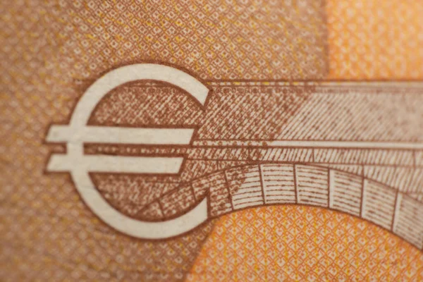 Κλείσιμο Τμήματος Μακροεντολής Του Συμβόλου Ευρώ Στο Τραπεζογραμμάτιο Των Ευρώ — Φωτογραφία Αρχείου