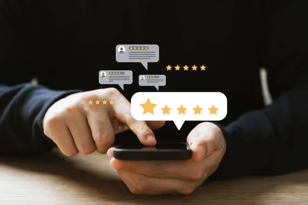 Откройте Себя Рейтинги Пользователей Отзывы Мобильных Приложениях Оцените Качество Обслуживания Стоковое Фото