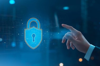 Siber Güvenlik, Firewall, Internet Security, Data Protection Digital crime, işadamı kurumsal veri şirketini ve kişisel bilgileri, ağ bağlantısını, dijital internet teknolojisini koruyor