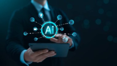 AI Teknoloji Yapay Zeka, işletmeler iş verimliliğini maksimize etmek ve günlük yaşamlarında veri analizi ve öncelikleri belirlemek için yapay zekayı kullanırlar. Gelecek teknolojisi.
