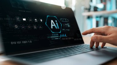 Yapay zeka, verimliliği maksimuma çıkarmak için yapay zeka, iş adamı yapay zeka, büyük verileri analiz etmek için yapay zeka kullanıyor ve bunu insan günlük yaşamında, gelecekteki teknolojide kullanıyor..