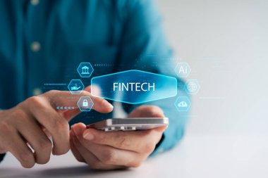 FinTech Finansal Teknoloji ve Dijital Bankacılık, İşadamı AI Çevrimiçi Bankacılık, Dijital Cüzdan ve Dijital Para, Çevrimiçi Finans Uygulamada.