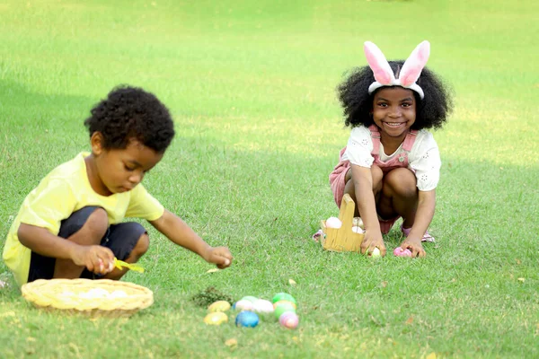Happy African Girl Black Curly Hair Wearing Bunny Ears Find — Stock Photo, Image