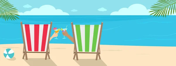 Feliz Verão Web Banner Vetor Ilustração Turista Amante Mão Com —  Vetores de Stock