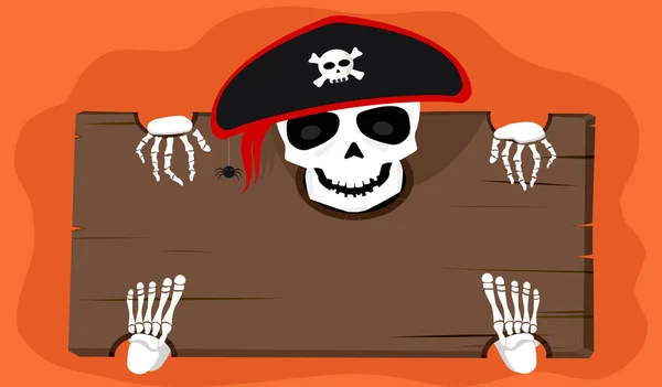 Feliz Ilustración Vectorial Halloween Esqueleto Cráneo Espeluznante Prisionero Pirata Con — Vector de stock