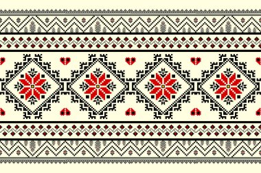 Beautiful pixel patterns traditional folk style, geometric ethnic seamless pattern vector illustration. Design for  cross stitch, carpet, wallpaper, clothing, texti fabric, wrapping, batik, embroidery clipart