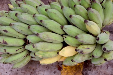 Hasattan sonra bir sürü yeşil muz ekildi. Taze şeker muzları tarım çiftliğinden pazara satılığa çıkarılıyor. Pisang Awak muzu