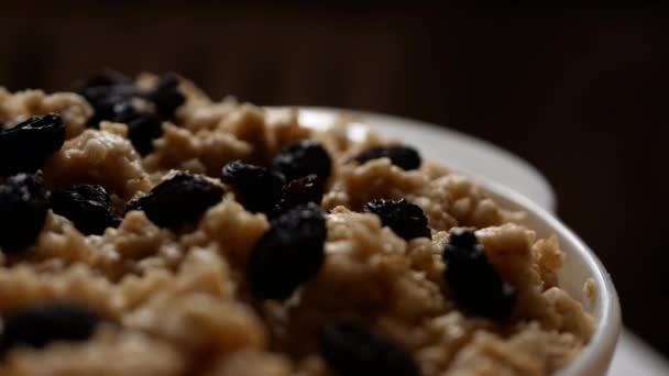 Yulaf Ezmeli Müsli Ile Güzel Bir Kahvaltı Daire Şeklinde Döner — Stok video