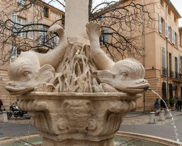 Fountain Four Dolphins Aix Provence France — Stock Photo, Image
