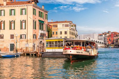 A vaporetto on the Grand Canal in Venice, Veneto, Italy