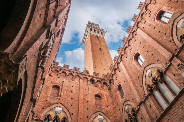 Palazzo Pubblico Torre Del Mangia Piazza Del Campo Siena Italië — Stockfoto