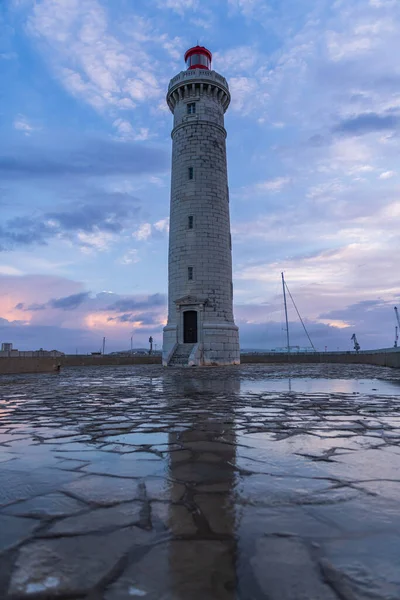 Lighthouse Mole Saint Louis Port Sete Sunrise Herault Occitanie France — Stock Photo, Image