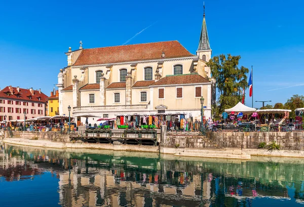 Saint Franois Sales Church Market Day Annecy Banks Thioule Haute — Stock Photo, Image