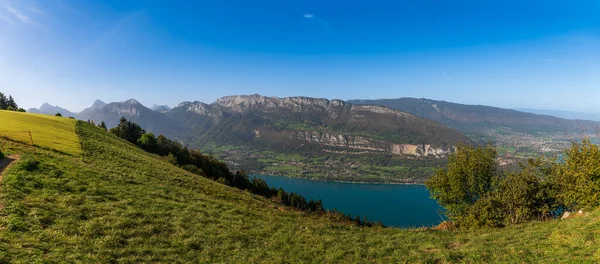 Panorama Van Alpen Vanaf Col Forclaz Montmin Waar Paragliders Lanceren — Stockfoto