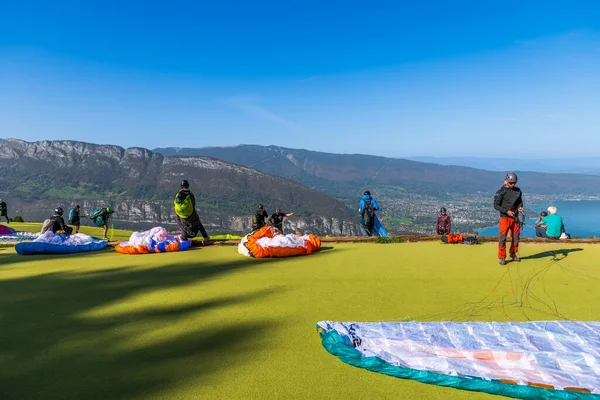 October 2023 Panorama Alps Col Forclaz Montmin Paragliders Take Haute — Stock Photo, Image
