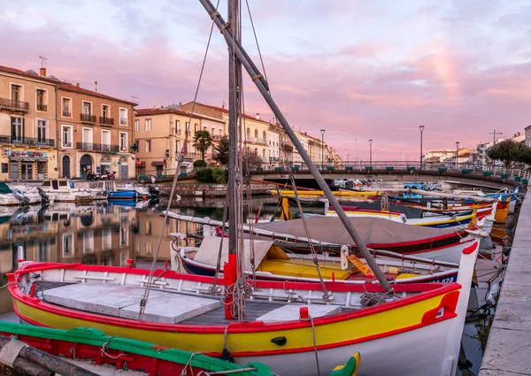 Sunrise on the royal canal of Sete, Herault, Occitanie, France