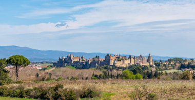 Panorama of the medieval city of Carcassonne, in Occitanie, France clipart