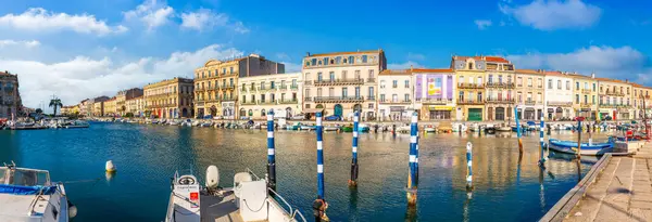 stock image Panorama of the Peyrade canal and the royal canal, in Sete, Herault, Occitanie, France