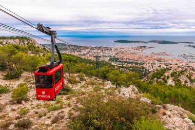 Toulon, Var 'daki Mont Faron teleferiği, Provence Alpes Cote d' Azur, Fransa