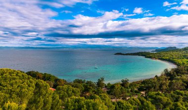 Panoramic view from Porquerolles Island, from Fort Sainte Agathe, in Port Cros National Park, Var, Provence, France clipart