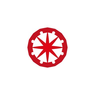 Decorative inspirational icon in red tones, catchy minimalist angular and round logo