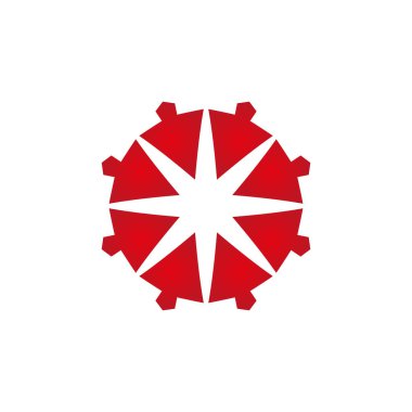 Decorative inspirational icon in red tones, catchy minimalist angular and round logo