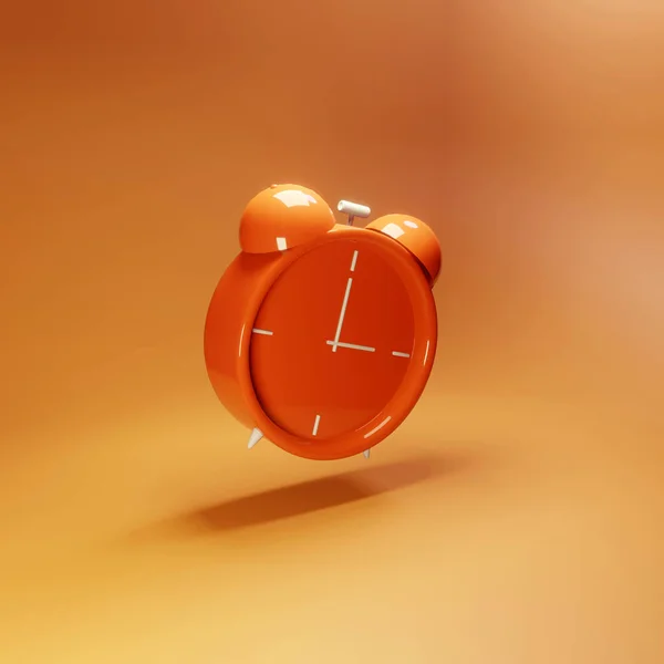 Narancs Ébresztőóra Egyszerű Ikon Sablon Idő Illusztráció Pasztell Háttér Minimális — Stock Fotó