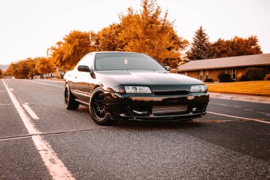 Sonbaharda siyah araba