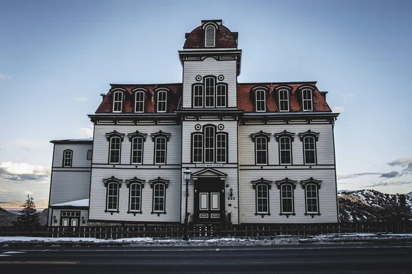 Historic vintage building in the snow