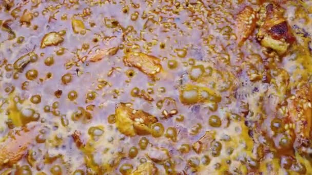 Närbild Tillagning Paella Traditionell Spansk Måltid Som Vanligtvis Tillagas Med — Stockvideo