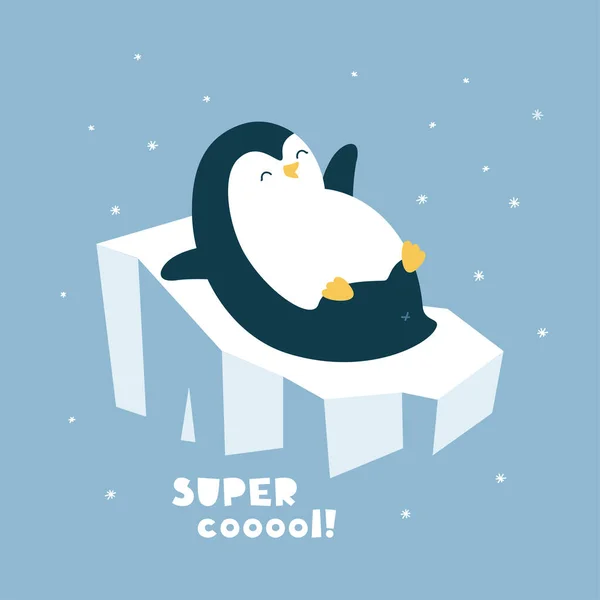 Ilustración Vectorial Lindo Pingüino Letras Super Cool — Archivo Imágenes Vectoriales