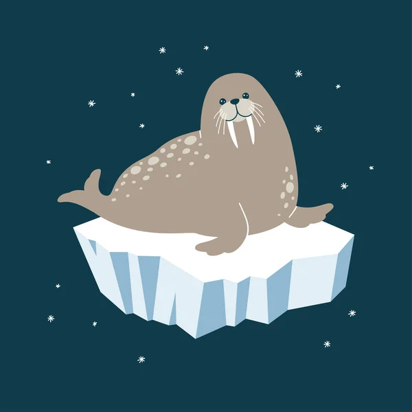 Vector Illustratie Van Een Schattige Walrus Een Ijsberg — Stockvector