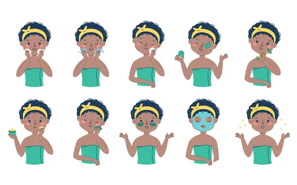 Прекрасна Афро Американська Жінка Яка Піклується Про Свою Шкіру Обличчя — стоковий вектор